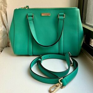EUC Kate Spade Newbury Lane Leather Teal Turquoise Loden Satchel Crossbody Bag